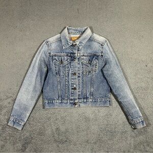 Vintage Orange Tab Levi’s Denim Trucker Jean Jacket Women’s Small Distress #1726